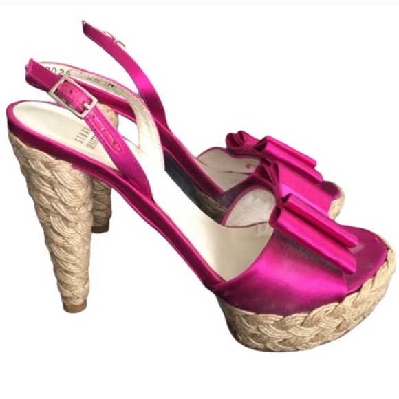 Stuart Weitzman Pink Satin & Jute heel!